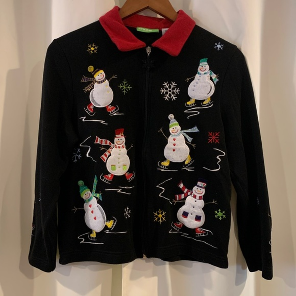 Onque casuals size PM christmas zip Cardigan embroidered sweater